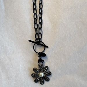 Black ice gem flower necklace